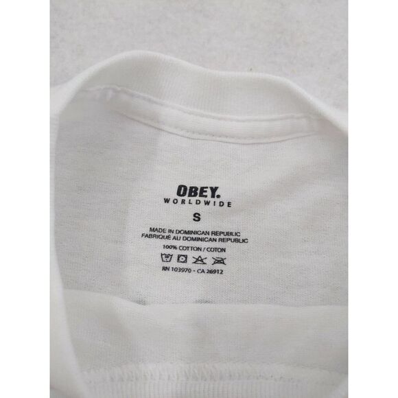 Obey Men's T-Shirt Rise Above Flower Fist White Size S Shepard Fairey - Picture 6 of 7